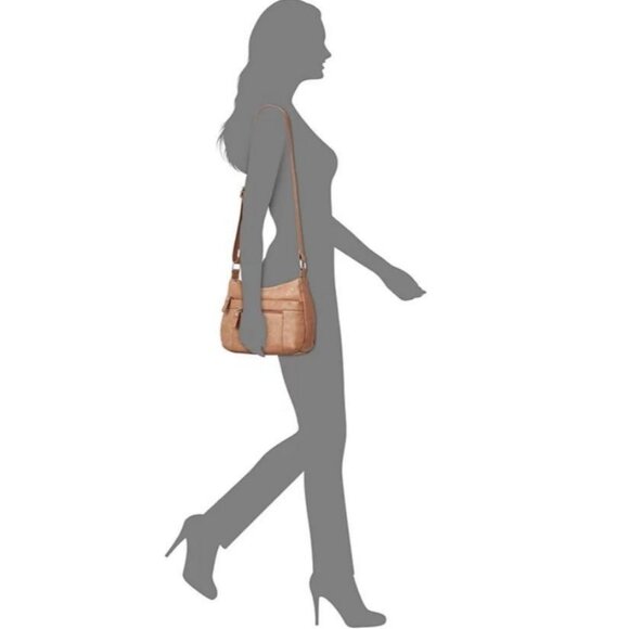 GIANI BERNINI tooled floral embossed hobo shoulder crossbody bag - Cognac/ Tan - Picture 7 of 7